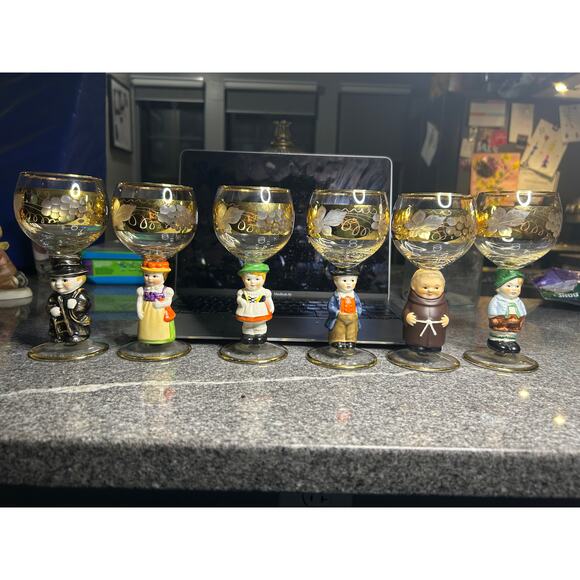 Authentic Goebel Hummel Figurine Stem Wine Glasses (6pc) Excellent Condition